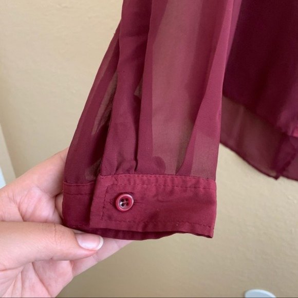 FREE PEOPLE Semi Sheer Burgundy Button Up Blouse S - Picture 7 of 8